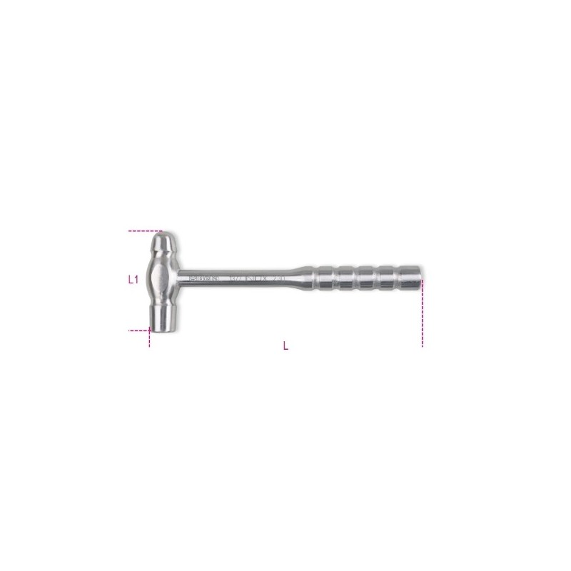 1377INOX 340 Martillo de cabeza redonda y boca esférica para caldereros y hojalateros, de acero inoxidable