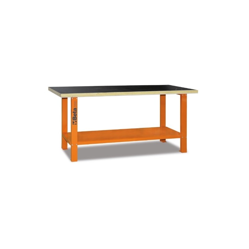 C56B-O Banco de trabajo con mesa de madera, naranja