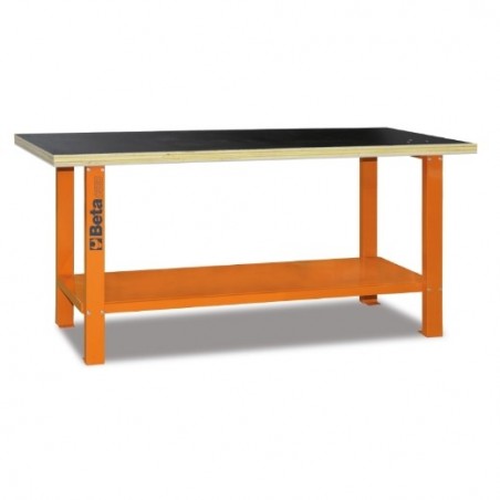 C56B-O Banco de trabajo con mesa de madera, naranja