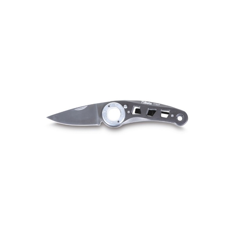 1778P Navaja y mango de aluminio inoxidable, con apertura mediante pulsador, en funda