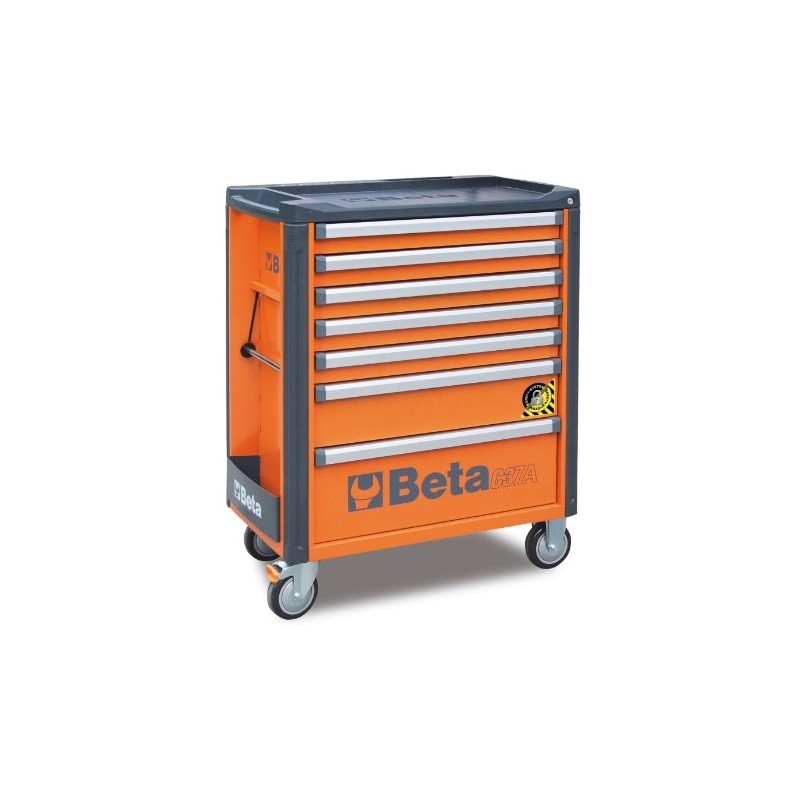 C37A/7-R Cajonera móvil con 7 cajones con sistema antivuelco, rojo