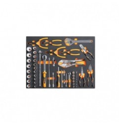 MB37 Termoformado de espuma con llave inglesa, alicates, vasos hexagonales y accesorios de 1/4, y 1/2,