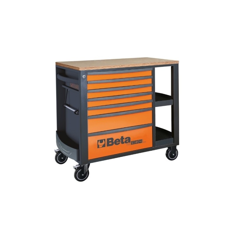 RSC24L/7-O Cajonera móvil con 7 cajones y estantes laterales, naranja