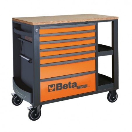 RSC24L/7-O Cajonera móvil con 7 cajones y estantes laterales, naranja