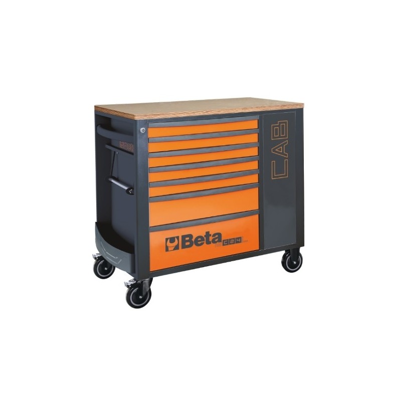 RSC24L-CAB/O Cajonera móvil con 7 cajones y armario portaobjetos, naranja