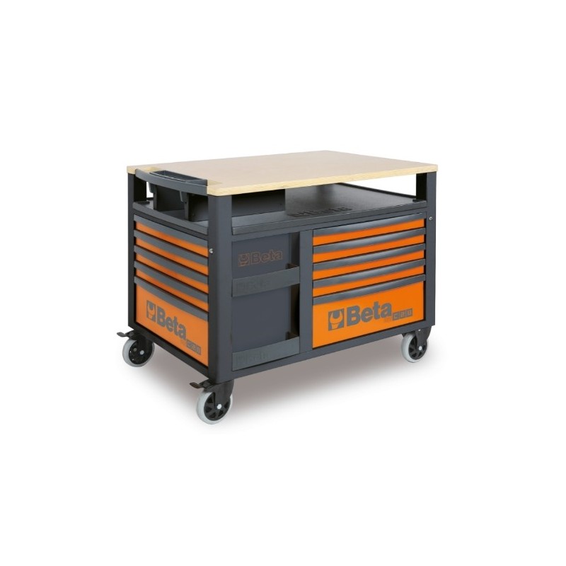 RSC28-O Carro SuperTank con mesa de trabajo y 10 cajones​, naranja