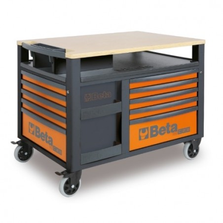 RSC28-O Carro SuperTank con mesa de trabajo y 10 cajones​, naranja