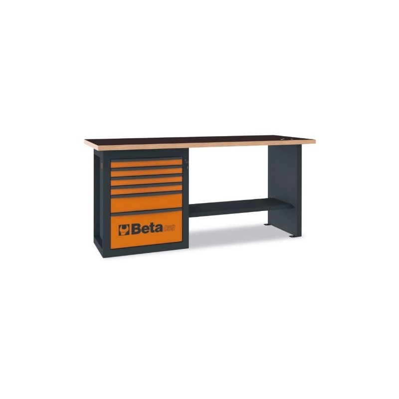 C59A-O Banco de trabajo con 1 cajonera de 6 cajones, naranja