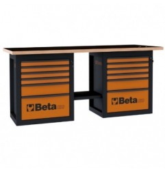 C59B-O Banco de trabajo con 2 cajoneras de 6 cajones, naranja