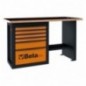 C59C-O Banco de trabajo con 1 cajonera de 6 cajones, modelo corto, naranja