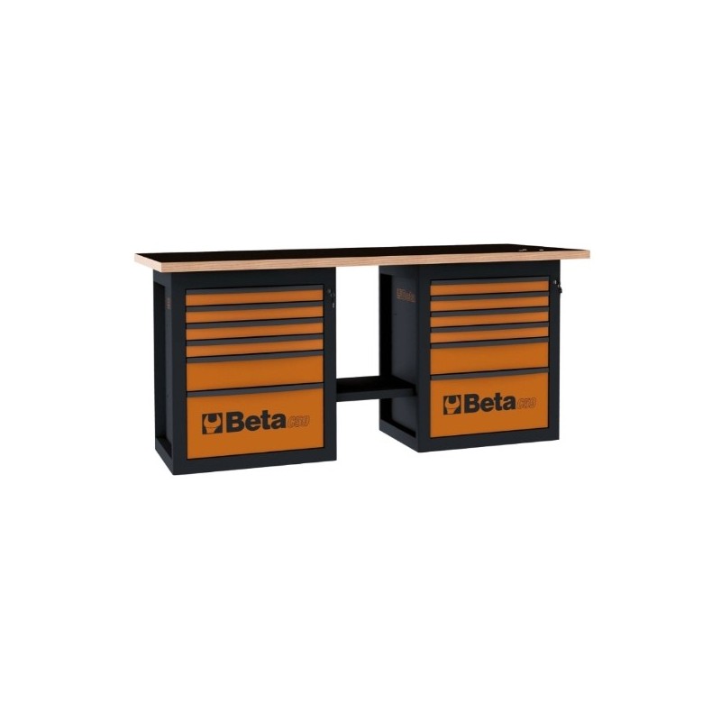 C59B-R Banco de trabajo con 2 cajoneras de 6 cajones, rojo