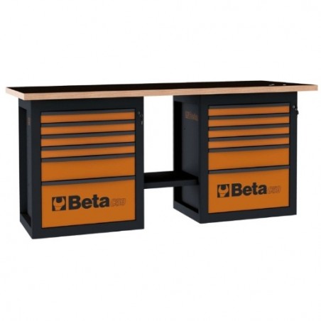 C59B-R Banco de trabajo con 2 cajoneras de 6 cajones, rojo
