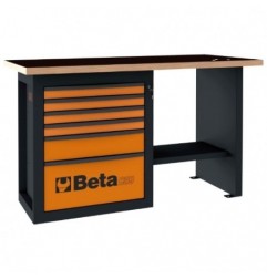 C59C-R Banco de trabajo con 1 cajonera de 6 cajones, modelo corto, rojo