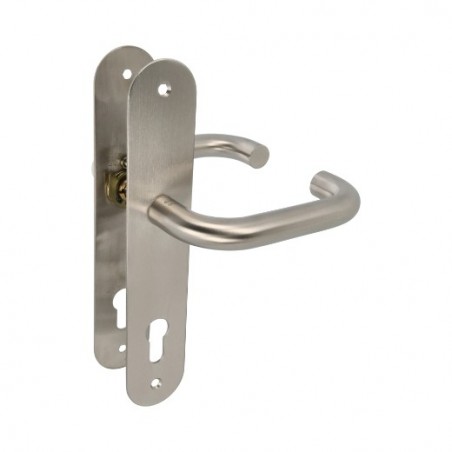 AMIG 10444  
 Manilla con placa 3LB  
 139 x Ø19 mm  
 Acero inoxidable 18/8  
 Mate