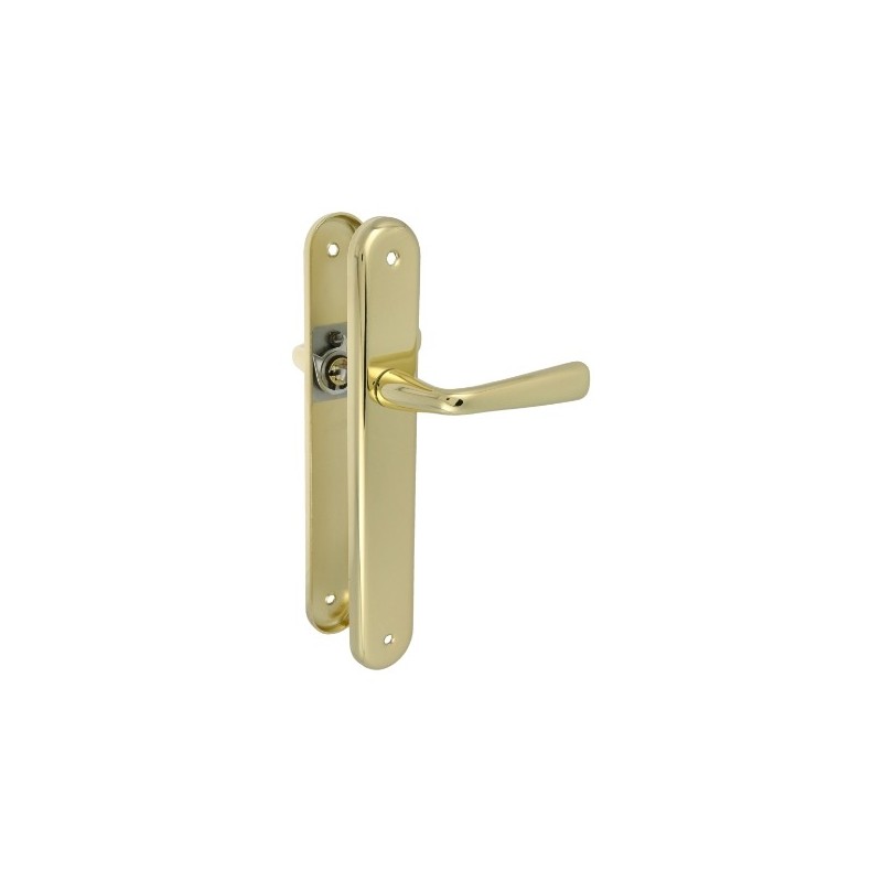 AMIG 10780  
 Manilla con placa 252  
 250 x 40 mm  
 Acero  
 Latonado barnizado