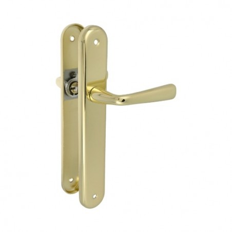 AMIG 10780  
 Manilla con placa 252  
 250 x 40 mm  
 Acero  
 Latonado barnizado