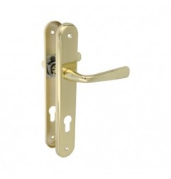 AMIG 11862  
 Manilla con placa 252PB85  
 250 x 40 mm  
 Acero  
 Latonado barnizado