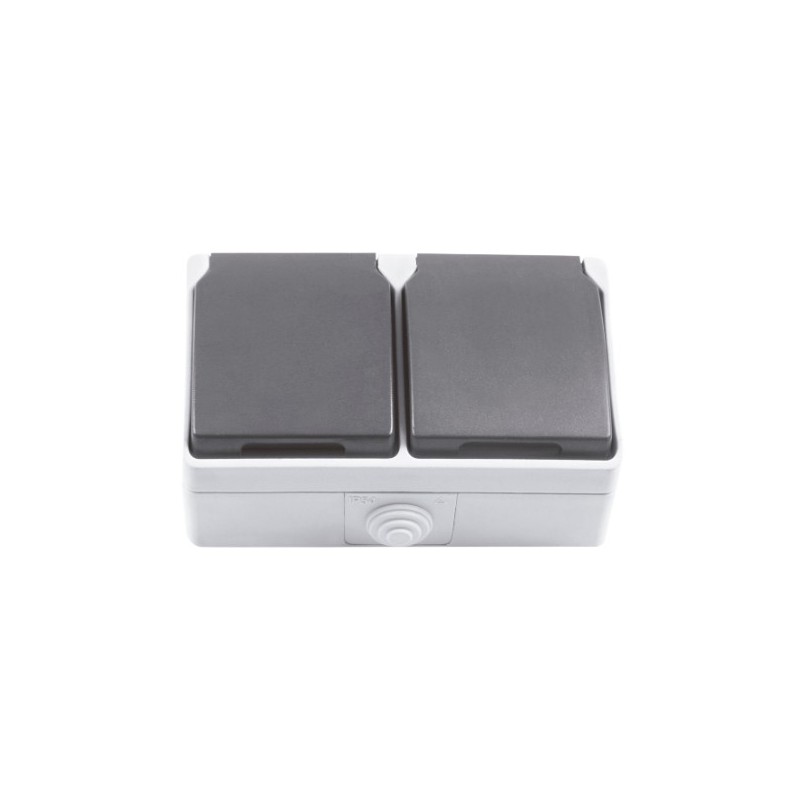 AMIG 12416  
 Base doble estanca IP54-IP44 3650  
 128 x 80 x 52 mm  
 Policarbonato  
 Gris