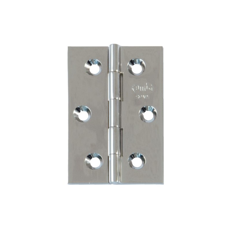 AMIG 13341  
 Bisagra 1002  
 70 x 50 x 2 mm  
 Latón  
 Cromado brillo