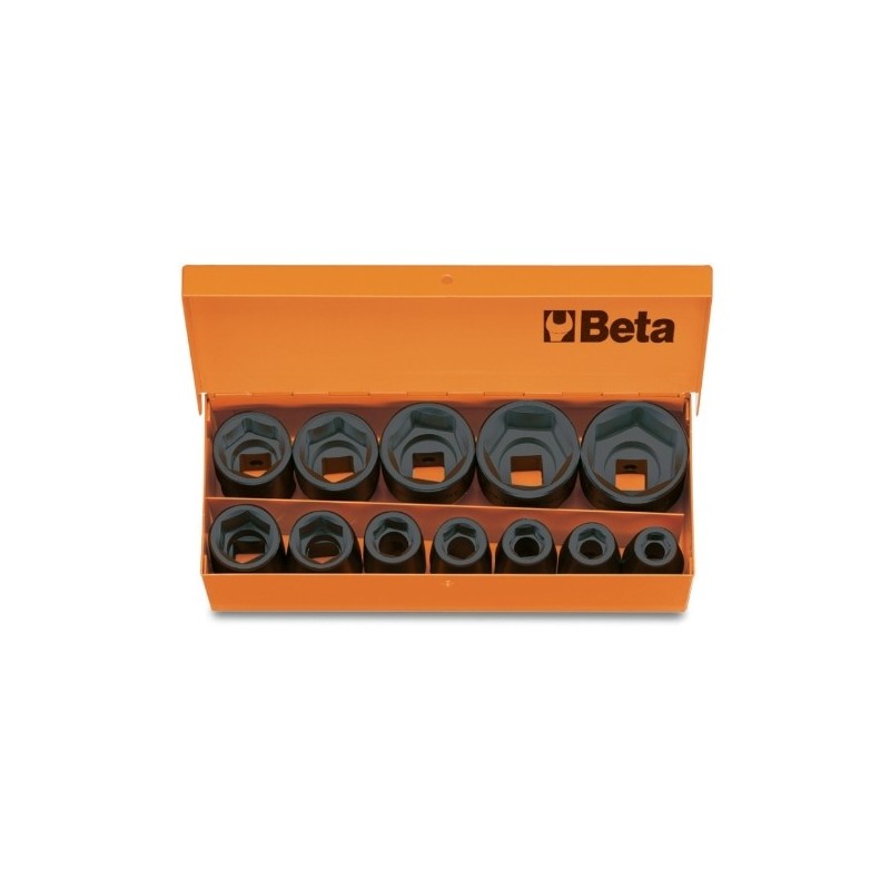 720/C12 Juego de 12 vasos de impacto de 1/2&quot, hexagonales, en caja de chapa