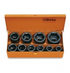 728/C10 Juego de 10 vasos de impacto de 3/4&quot, hexagonales, en caja de metal