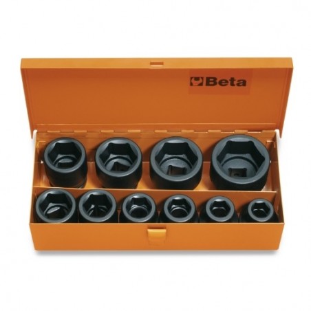 728/C10 Juego de 10 vasos de impacto de 3/4&quot, hexagonales, en caja de metal