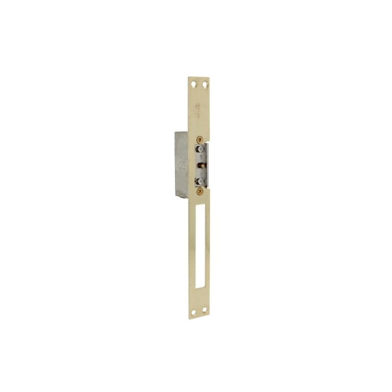 AMIG 14476  
 Cerradero eléctrico 20  
 250 x 25 x 3 mm  
 Acero  
 Latonado barnizado