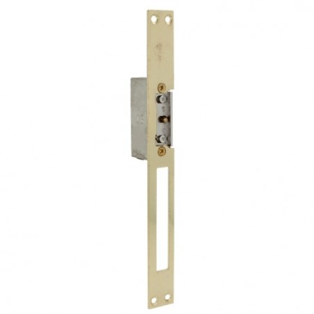 AMIG 14476  
 Cerradero eléctrico 20  
 250 x 25 x 3 mm  
 Acero  
 Latonado barnizado