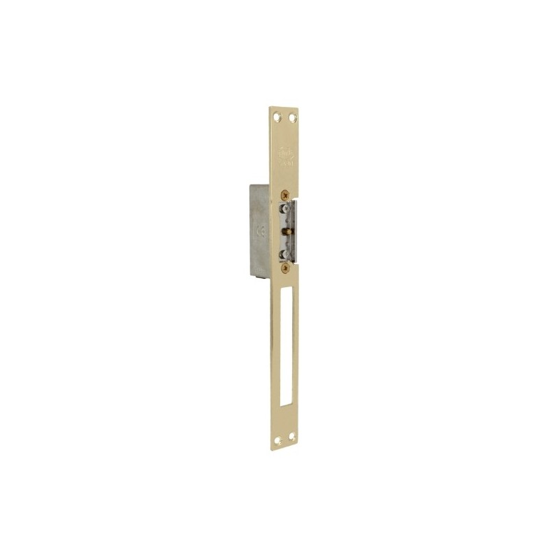 AMIG 14479  
 Cerradero eléctrico 31  
 250 x 25 x 3 mm  
 Acero  
 Latonado barnizado