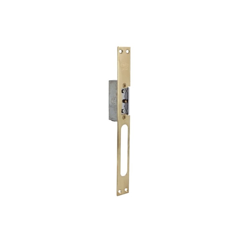 AMIG 14480  
 Cerradero eléctrico 40  
 250 x 25 x 3 mm  
 Acero  
 Latonado barnizado