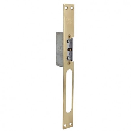 AMIG 14480  
 Cerradero eléctrico 40  
 250 x 25 x 3 mm  
 Acero  
 Latonado barnizado