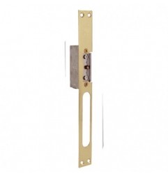 AMIG 14481  
 Cerradero eléctrico 41  
 250 x 25 x 3 mm  
 Acero  
 Latonado barnizado