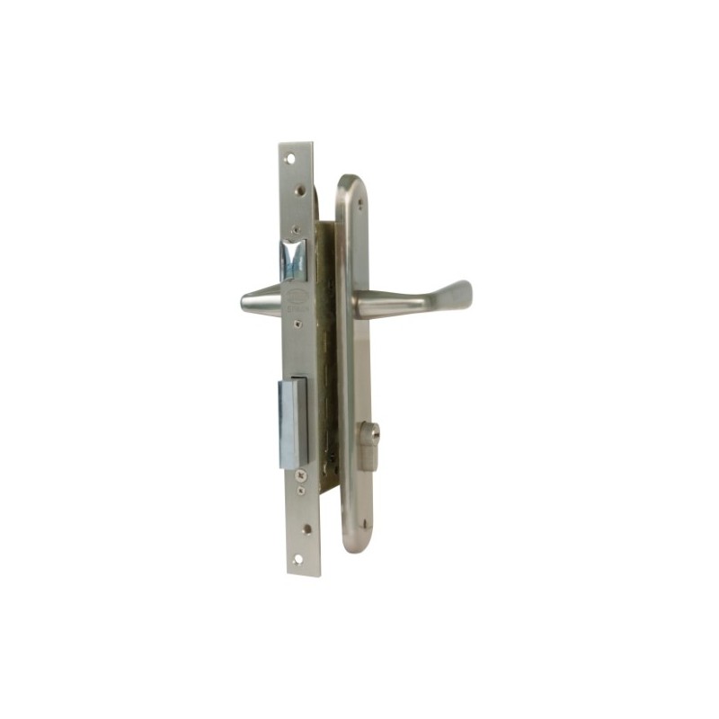 AMIG 15282  
 Kit cerradura madera + manilla 2-2  
 Cromado mate