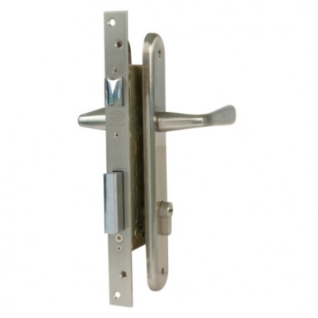 AMIG 15282  
 Kit cerradura madera + manilla 2-2  
 Cromado mate