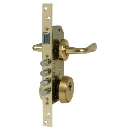AMIG 15286  
 Kit cerradura madera + manilla 4-4  
 Cromado mate