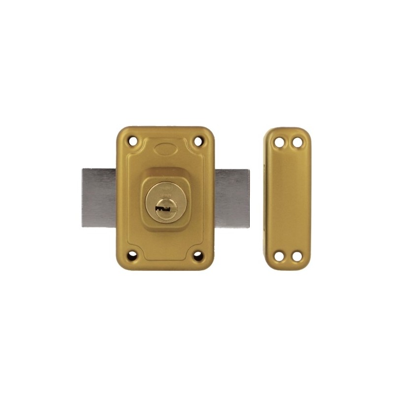 AMIG 15882  
 Cerradura sobreponer 81  
 96 x 66 mm  
 Acero  
 Esmaltado oro