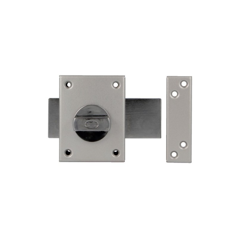 AMIG 15885  
 Cerradura sobreponer 85  
 85 x 65 mm  
 Acero  
 Esmaltado plata