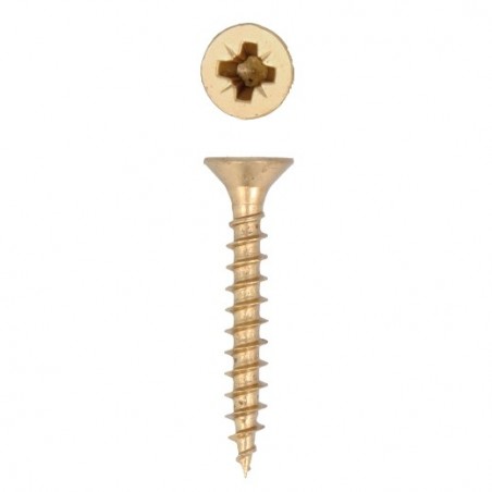 AMIG 16593  
 Tirafondo cabeza plana Pozidrive  
 Ø3 x 30 mm  
 Acero  
 Latonado