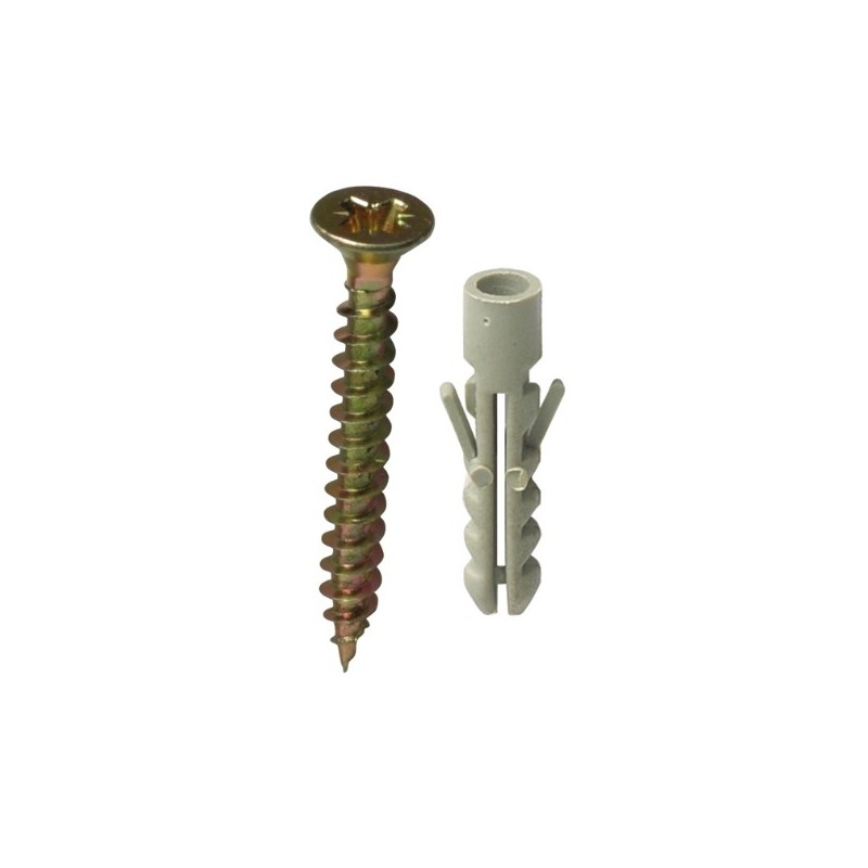 AMIG 16654   Tirafondo cabeza plana + taco   Ø2,5 x 25 mm   Acero   Bicromatado