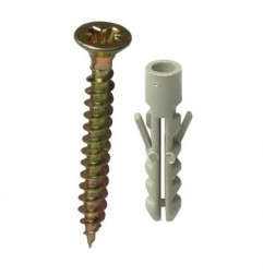 AMIG 16656   Tirafondo cabeza plana + taco   Ø4,5 x 40 mm   Acero   Bicromatado