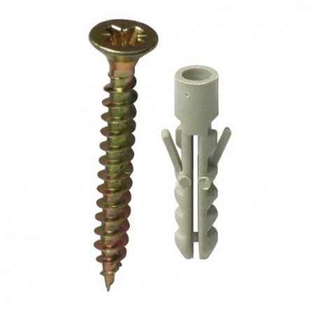 AMIG 16656   Tirafondo cabeza plana + taco   Ø4,5 x 40 mm   Acero   Bicromatado