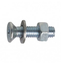 AMIG 16669   Tornillo cabeza plana + tuerca + arandela   M3 x 20 mm   Acero   Zincado