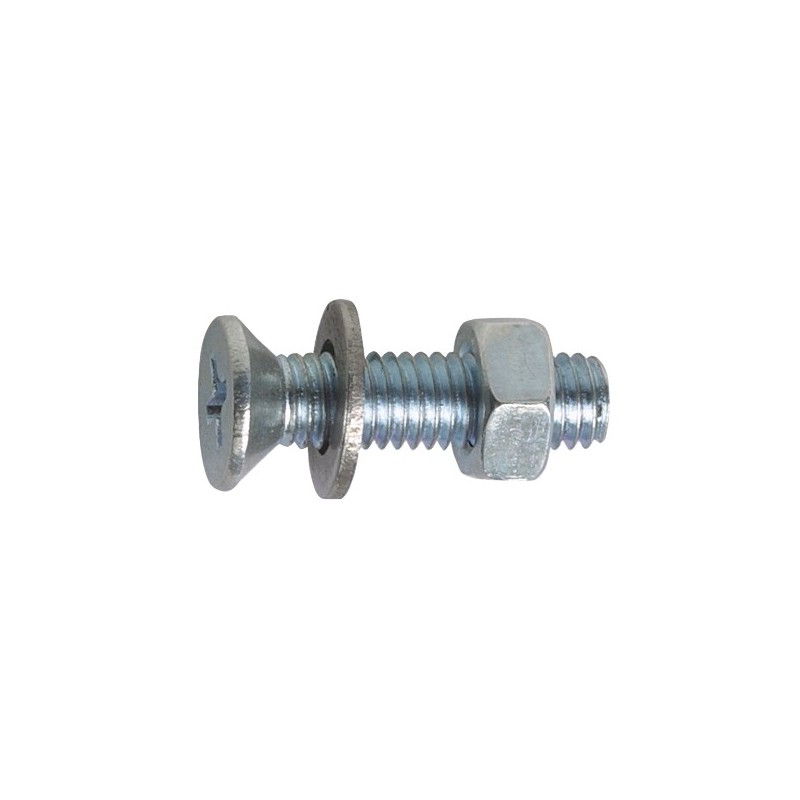 AMIG 16669   Tornillo cabeza plana + tuerca + arandela   M3 x 20 mm   Acero   Zincado