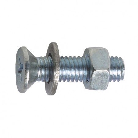 AMIG 16669   Tornillo cabeza plana + tuerca + arandela   M3 x 20 mm   Acero   Zincado