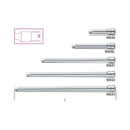 900/20 Alargadera con cuadrado macho y hembra de 1/4&quot,, cromada