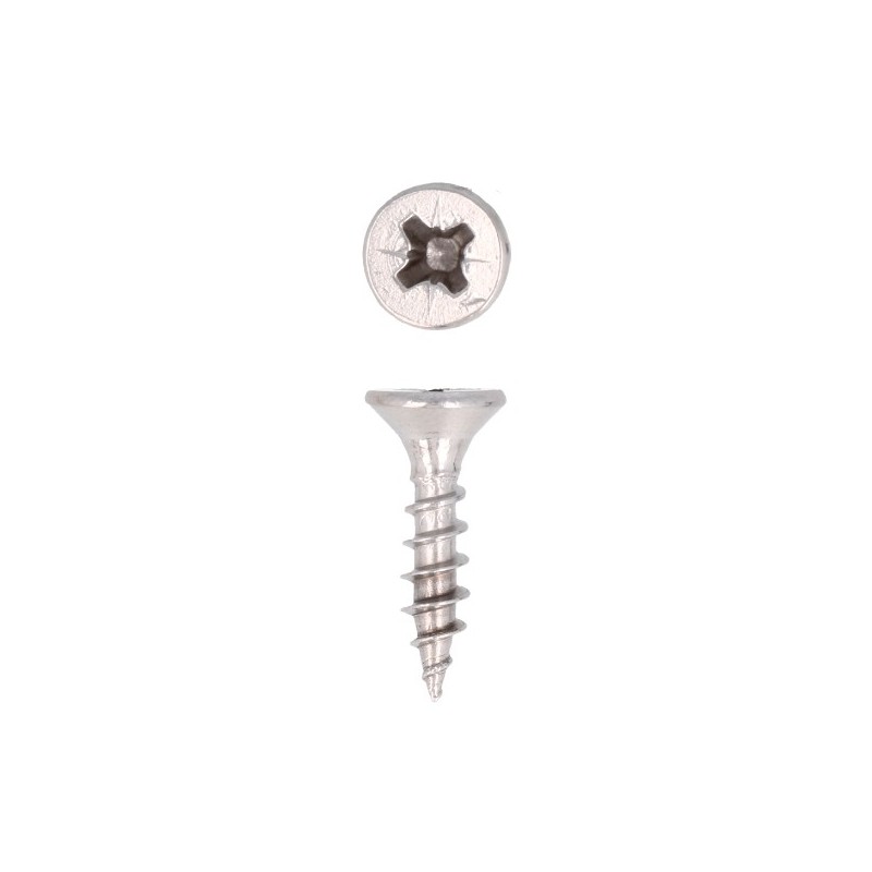 AMIG 18409  
 Tirafondo cabeza plana Pozidrive  
 Ø3,5 x 25 mm  
 Acero inoxidable  
 Mate