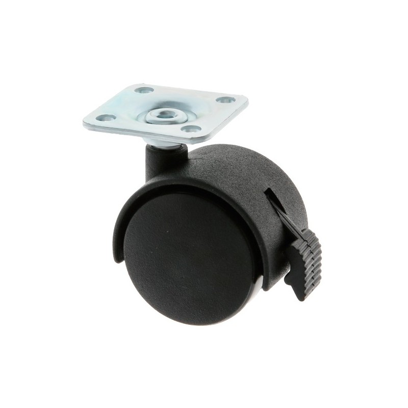 AMIG 18895  
 Rueda con pletina y freno 1504  
 Ø40 mm  
 Nylon  
 Negro