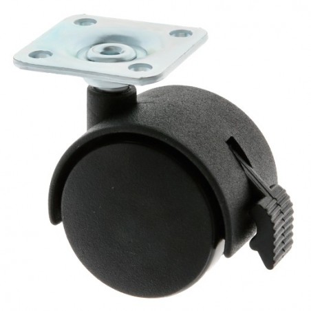 AMIG 18895  
 Rueda con pletina y freno 1504  
 Ø40 mm  
 Nylon  
 Negro