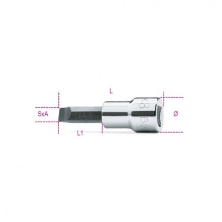 910LP 1,2X8 Vaso de 3/8&quot, con punta plana, cromado
