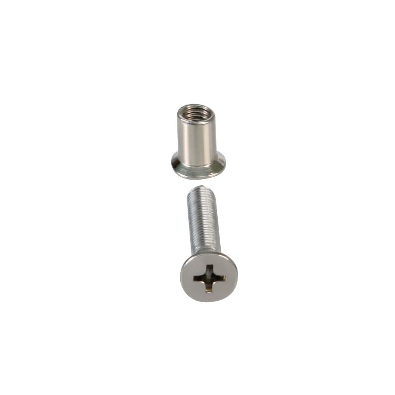 AMIG 19833  
 Tornillo + casquillo para fijación de mamparas 235  
 M5 x 26 mm  
 Acero inoxidable 18/8 y latón  
 Cromado